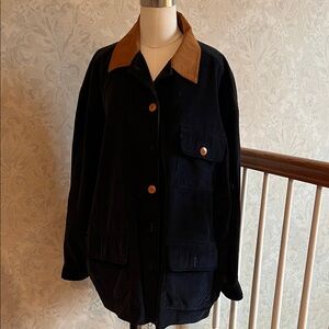 Chaus Sport Vintage Navy Blue Corduroy Jacket with Brown Suede Collar- Size L